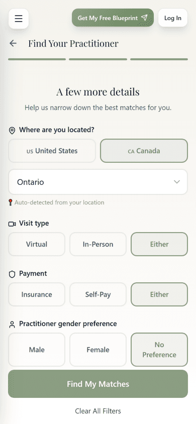 Practitioner search filters