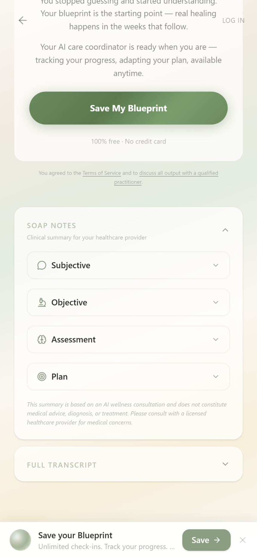 SOAP Notes — clinical summary sections