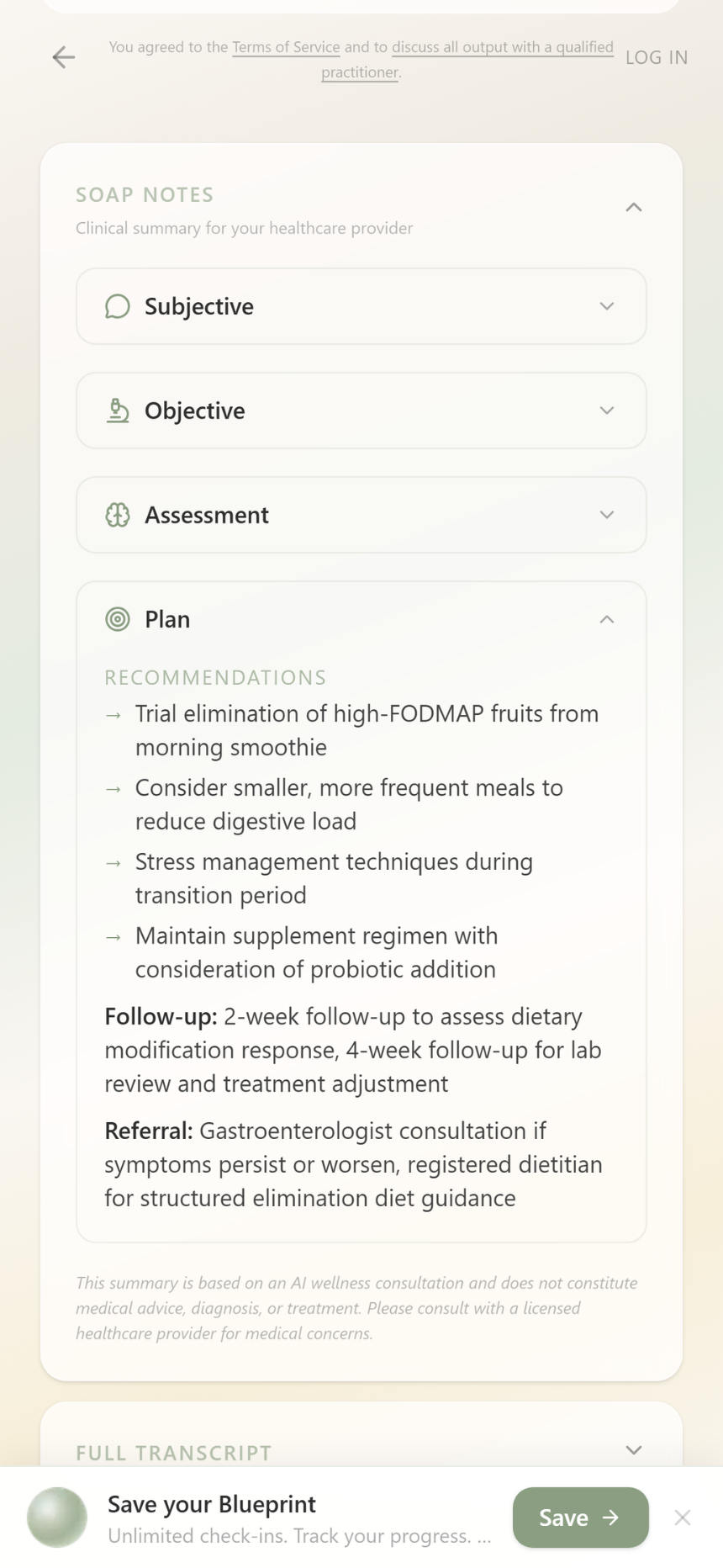 SOAP Plan — treatment recommendations