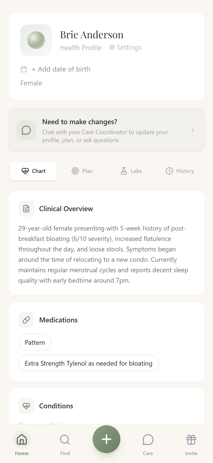 Health Profile — My Chart with clinical overview