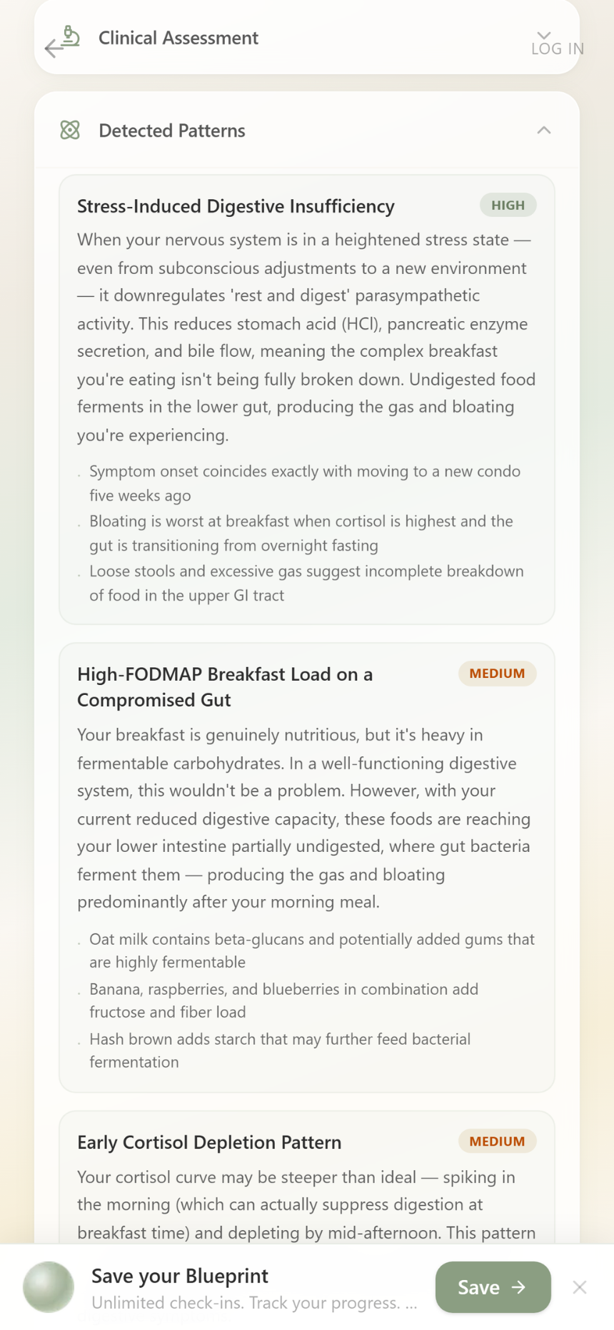 Detected patterns — stress-induced digestive insufficiency