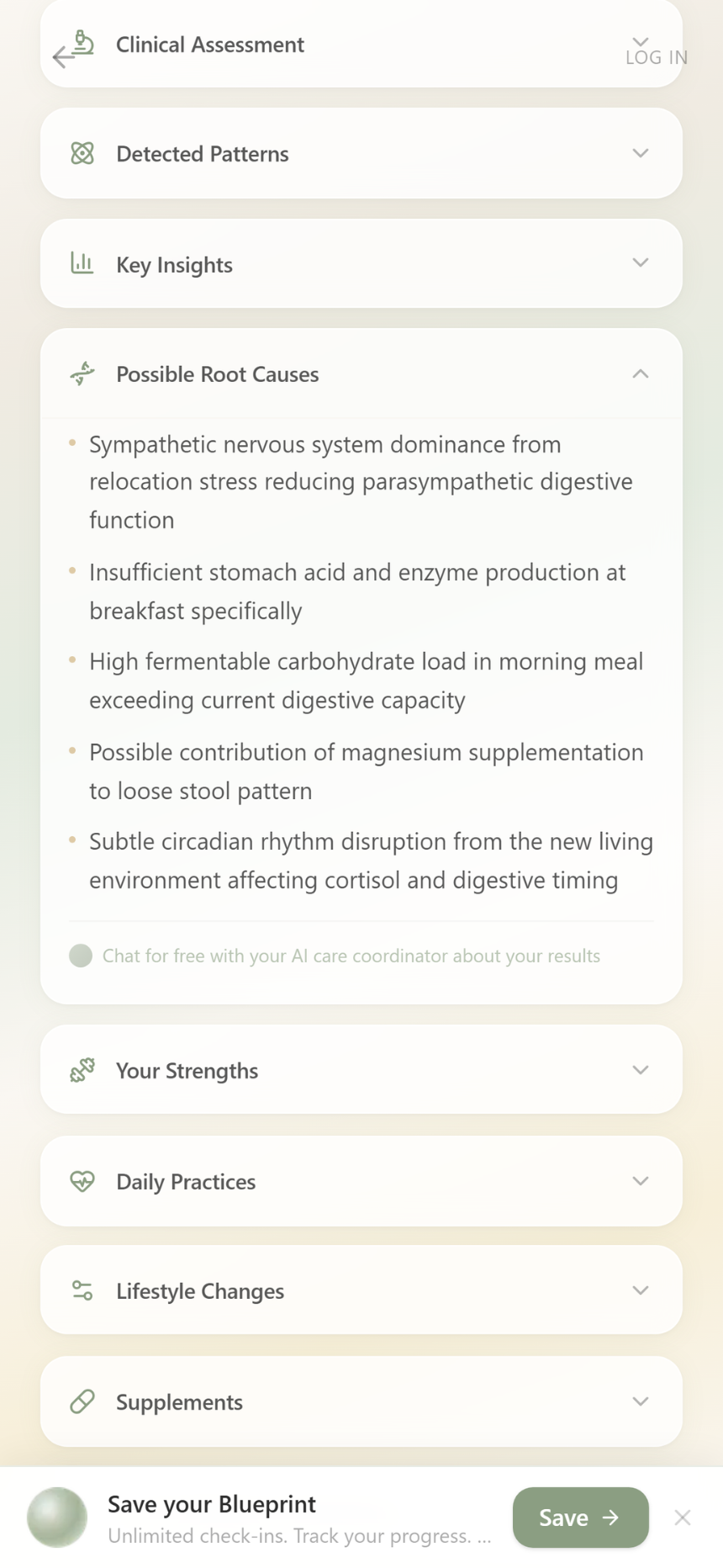 Possible root causes with clinical explanations